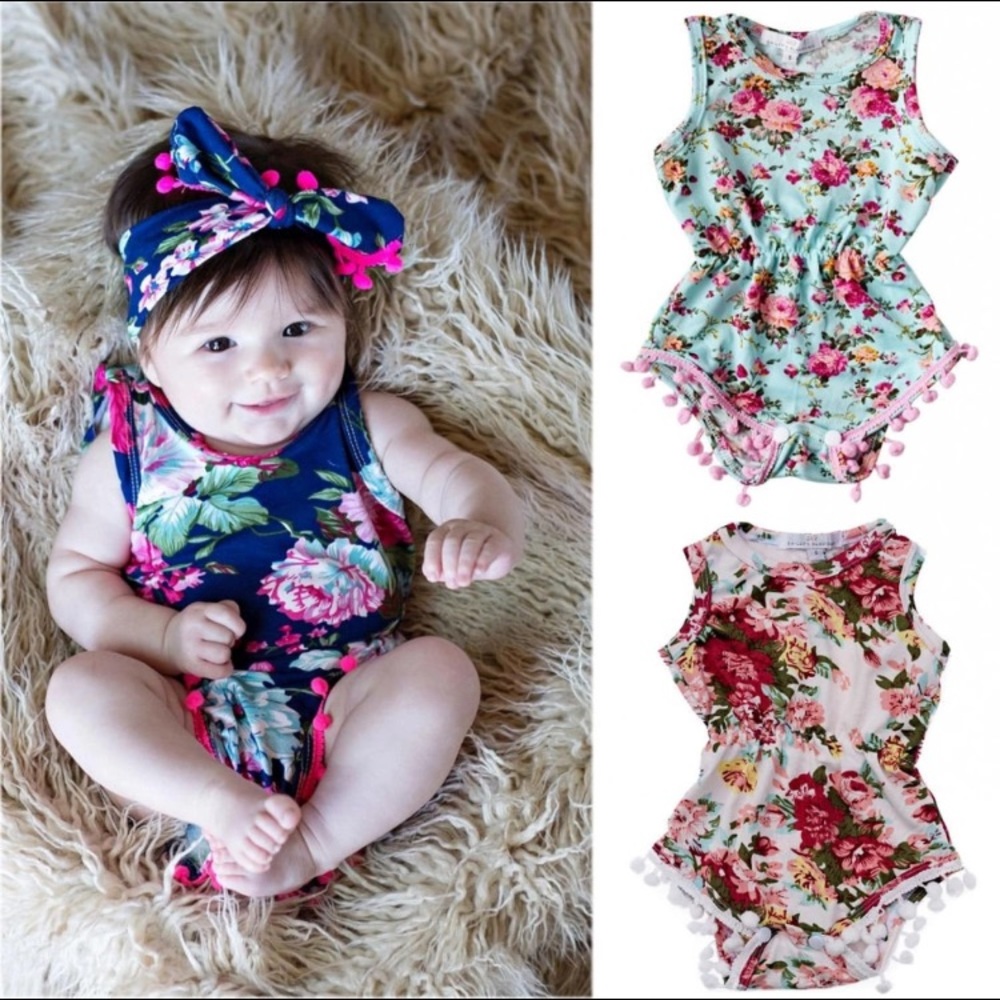 Floral Romper with Matching Head Band - Picture 2 of 2